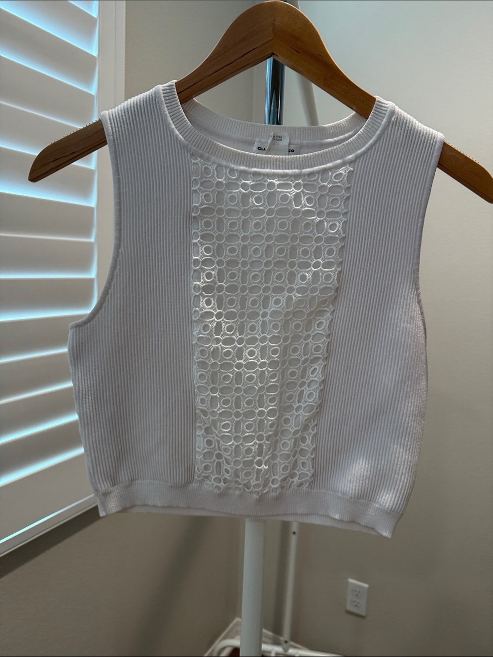 Club Monaco White Ribbed Tank with Lace-Front Panel